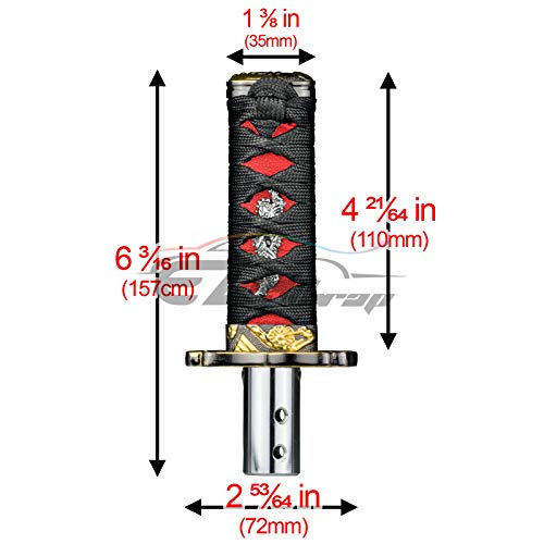 Ezauto Wrap 10Cm Black Red Shift Knob Samurai Sword Alloy Katana With Adapter Universal #TOP3