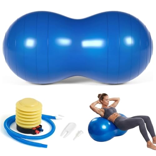Peanut Ball for Kids Therapy Anti-burst Exercise Ball With Pump 90x45cm Yoga Ball Gym Quality Fitness Ball for Pregnancy Birth Exercise Physical Therapy for Child Training Women Men (Blue)