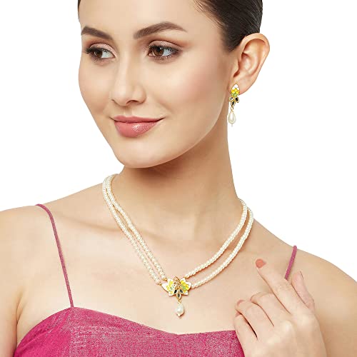 Faux Pearls Brass Necklace Set