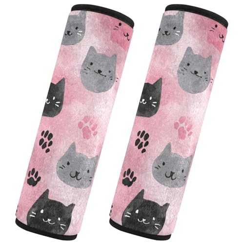 Image of 2 Pack Seatbelt Covers Seat Belt Cover Pad for Adults Boys Girls Car Seat Strap Covers Pads Cushion Universal Shoulder Strap Pad Protector for Backpack Camera Bag 6.5 Inch Watercolor Cat Faces and Paw