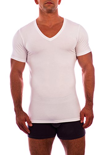 OBVIOUSLY Men's Essence Deep V Neck Short Sleeve Undershirt (White, Small)