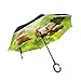 Parapluie inversé double couche avec motif coq et poules - Coupe-vent - Protection UV - Poignée en forme de C