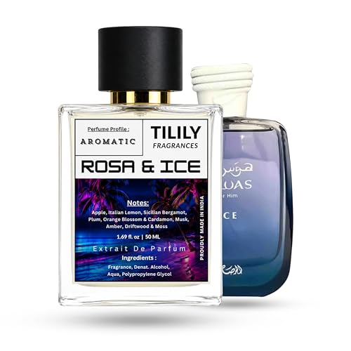 Image of ROSA & ICE Inspired by H*was Ice Extrait De Parfum for Men - 50ML | H*was Long Lasting Perfume | Strong & long Lasting with 30% Oil Concentration| Fresh Fruity-Aquatic | Fragrance From France | Luxury Scent | Alluring Perfume for Men
