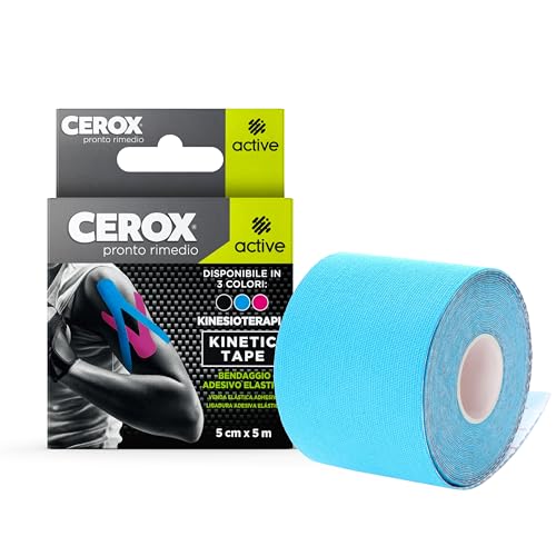 CEROX Active, Kinetic Tape Parche Elástico Eficaz para mejorar la función muscular y la estabilidad articular No limita los movimientos del cuerpo 1 parche en cada paquete (5cmx5m)
