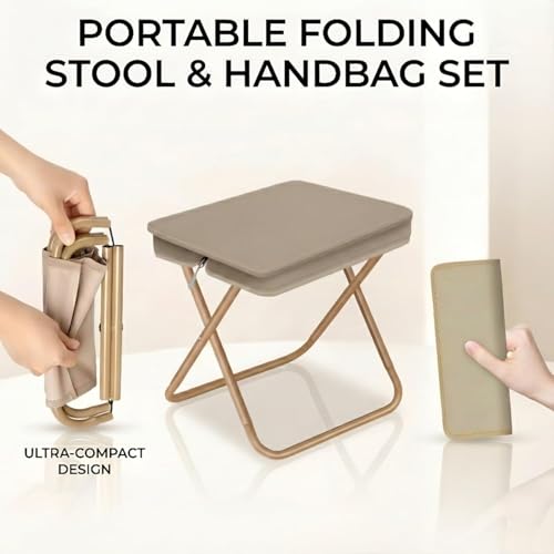 Image of Foldable Stool Portable Collapsible Seat with Metal Frame & Oxford Cloth, Compact Folding Camping Chair with Carry Case for Fishing, Travel, Picnic & Outdoor Use