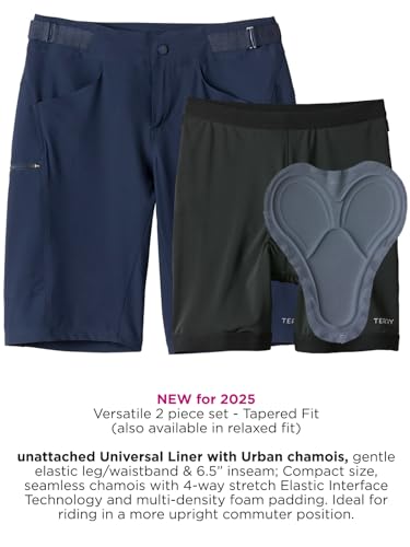 Terry Short de ciclismo 2 em 1 feminino para caminhada, cintura ajustável e forro acolchoado para bi