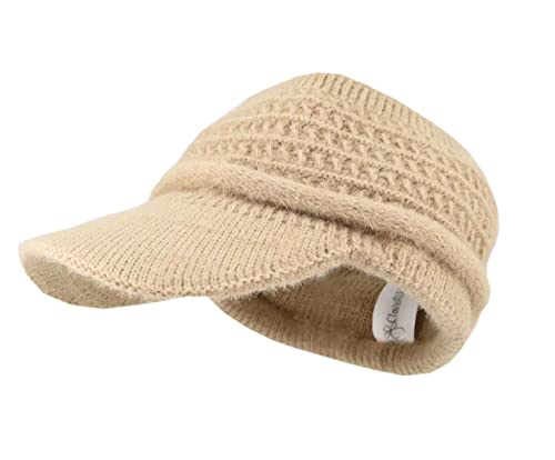 Cloveribbon Women Winter Knit Hat Ponytail Beanie Winter Soft Warm Stretch Hat For Women Beanie Cap With Visor (Khaki) #TOP1
