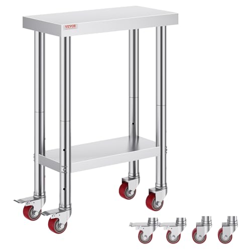 Vevor Stainless Steel Work Table with Wheels 24 x 12 x 32 Inch Prep Table with 4 Casters Heavy Duty Work Table for Commercial Kitchen Restaurant Business : Industrial & Scientific