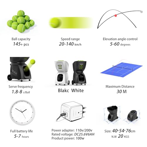 PUSUN PT-MAX C Professional Smart Tennis Ball Machine | APP Controlled 28-Point Programming | 5-7Hr Ultra Battery | 20-140km/h Variable Speed | 150 Ball Capacity | Portable Training Solution (Black) - Thumbnail 3