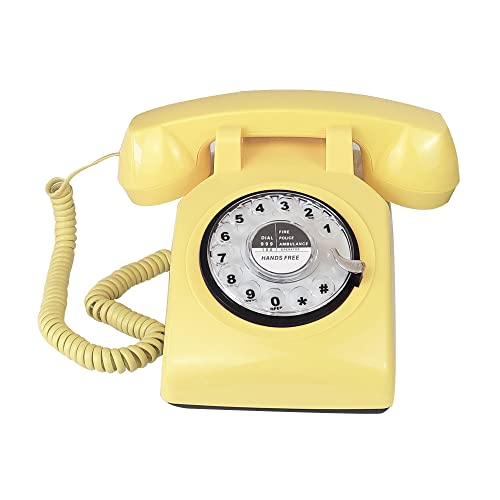 Corded Retro Phone Benotek Old Fashion Rotary Dial Telephones Classic 1980’S Decorative Desk Telephone Home Office School Hotel, Yellow #TOP1