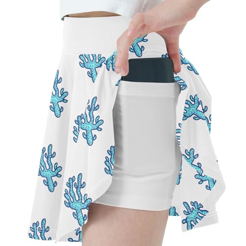 Girls Skorts High Waist Athletic Skirts with Shorts Blue Coral Stretchy Teens Performance Tennis2