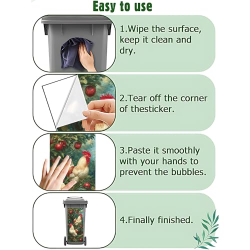 Image of 14.6x32.3 Inch Trash Can Cover Trash Can Stickers Garbage Can Decoration - Roosters on Apple Tree Design for Outdoor Trash bin Decor