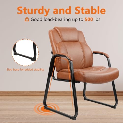 Image of CLATINA Guest Chair Big & Tall 500 lbs, PU Leather Office Reception Chairs, Sled Base, No Wheels, Brown, Set of 6 for Waiting Room, Conference, Lobby, Living Room