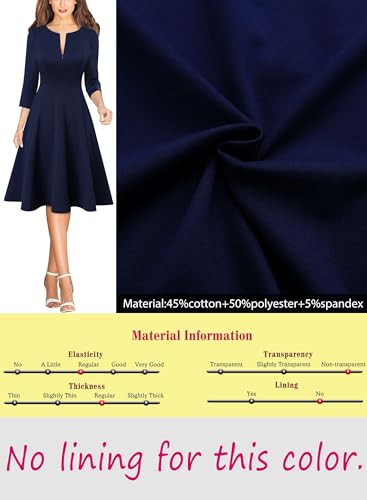Image of VFSHOW Womens Work Business Front Zipper A-Line Dresses 3 /4 Sleeve Office Church Fit and Flare Skater Swing Knee Length Dress