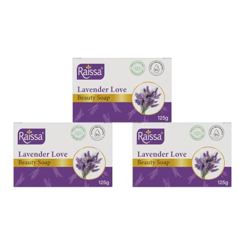 Image of Raissa Lavender Love Beauty Soap, 125g (Pack of 3) | Natural Lavender Extracts| Refreshing Aroma & Gentle Skincare| Alcohol-Free Fragrance | No harsh chemicals