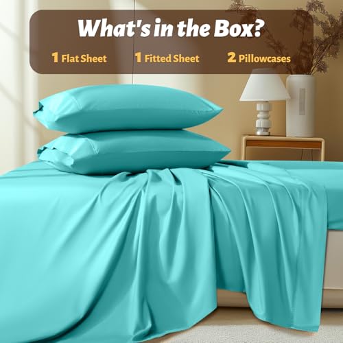 Shilucheng 100% Egyptian Cotton Queen Size Sheets Set - 1000 Thread Count,Luxury Cotton Bed Sheets,Breathable & Cooling Bedding and Pillow Cases, 16 Inch Deep Pocket - 4 Piece (Seafoam, Queen)