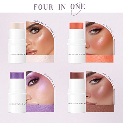 Hosaily 4 Colors Cream Blush Highlighter Contour Blush Stick Creamy Cosmetics Stick Set, 4 In 1 Waterproof And Long Lasting Bronze Stick Moisturizer Makeup Sticks #TOP3