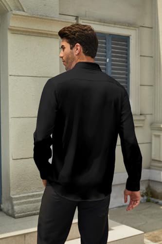 Mens Dress Shirts Stretch Long Sleeve Solid Button Down Shirts Casual Business Regular Fit Shirts with Pocket4