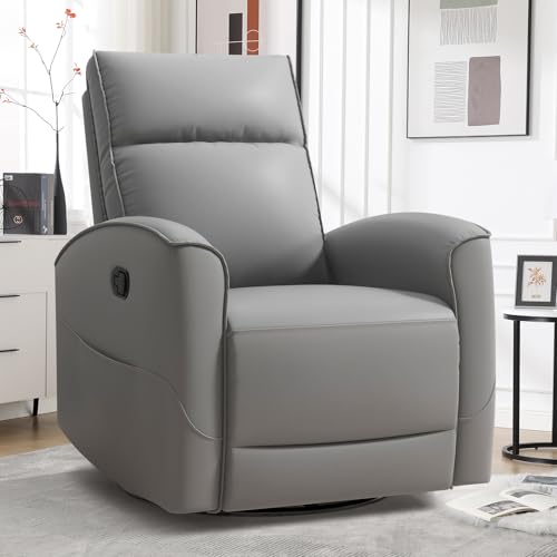Image of HAOMARKETS Swivel Rocker Recliner Chair, Manual Faux Leather Glider Rocking Recliners for Adults, 360 Swivel Nursery Reclining Sofa with Storage Pocket