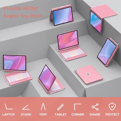 Image of GGH Keyboard Case for iPad Pro 11 Inch & Air 11 inch M4 /M3 /M2, Rose Gold | 10-Color Backlight Keyboard with Pencil Holder, 360 Rotatable, Compatible with iPad Pro 11 1st-4th Gen & Air11 M2 /M3 /M4