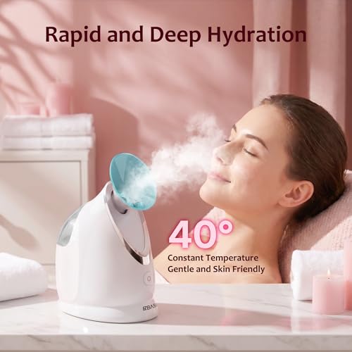 Image of EZBASICS Facial Steamer - Professional Nano Ionic Face Steamer for Facial Deep Cleaning, Warm Mist Humidifier for Home Spa, Unclogs Pores Sinus, Bonus 5 Piece Stainless Steel Skin Kit (Blue)