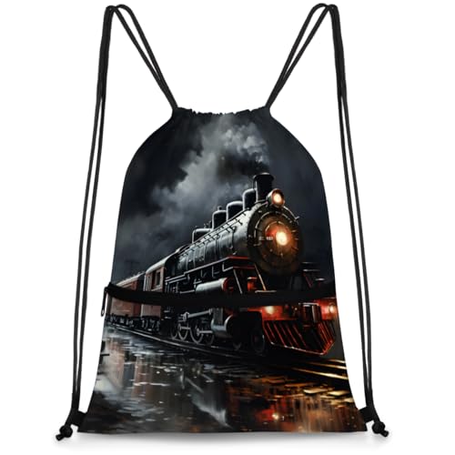Train Night Drawstring Bag Drawstring Backpack Waterproof Smooth Sport Draw String Back Bag Gym Camping Beach Bag for Men Women