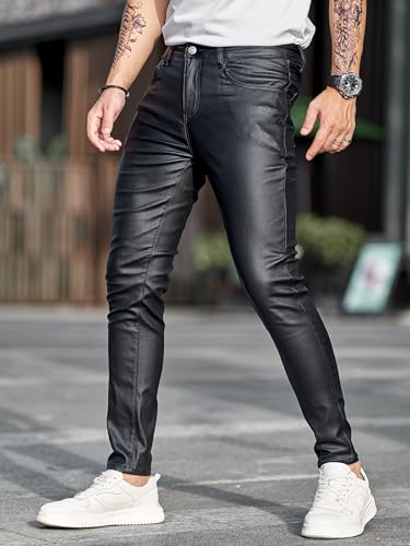 Mens Slim Fit Stretch Faux Leather Pants Fashion Casual Comfortable Stylish Design3