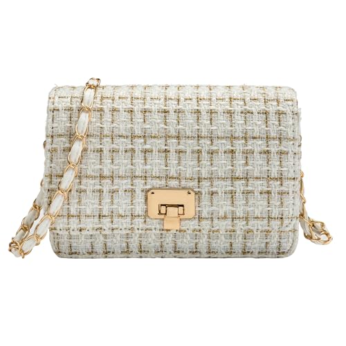 Blisfulady Women's Tweed Shoulder Handbag, Quilted Square Satchel, Chain Crossbody