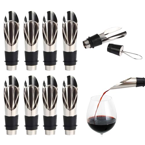JYXNU 8 Piezas Vertedor de Acero Inoxidable, con 8 tapon botella cava, tapon champán, tapones vino, Botellas Cónica Boquillas Anti-Goteo Dispensador, que mantiene el vino y el champán frescos