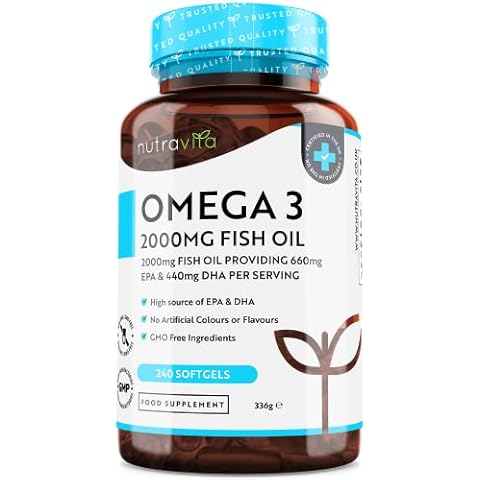 Omega 3 Fish Oil 2000mg – 240 High Strength Capsules (4 Month Supply) – 660mg EPA & 440mg DHA per Daily Serving – Supports Normal Heart Function – Pure Omega 3 Capsules – Made in The UK by Nutravita Cover