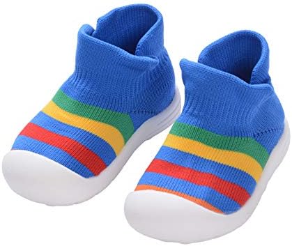 Baby First Walking Shoes 1-2 Years Toddler Boys Girls Soft Sole Trainers Non Slip Knit Mesh Lightweight Slip-on Sock Sneakers Outdoor (Blue, 12-18 Months)