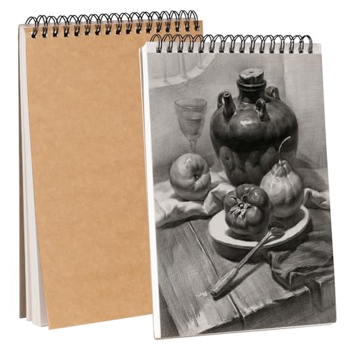 Carnet de Croquis A5 Carnet de Dessin 120GSM Reliure Spirale Papier Dessin Cahier de Dessin Carnet Dessin Vierge avec Couverture Rigide de Croquis Papier 60 Pages pour Enfant et Adultes D'artiste 2PCS