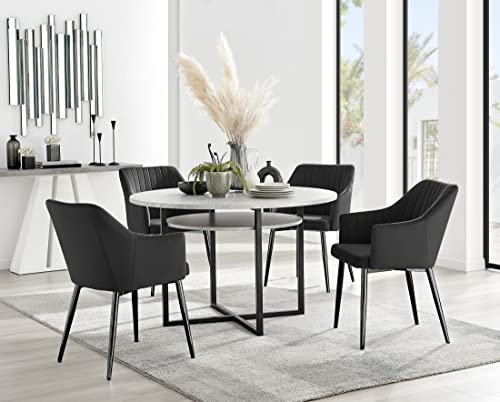 Furniturebox UK Adley Grey Concrete Effect Storage Dining Table & 4 Black Calla Black Leg Chairs