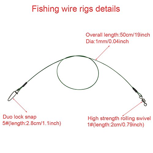 25pcs 150LB Heavy Duty Fishing Wire Rigs Stainless Steel Fishing Line Trace with Swivels Snaps Fishing Lures Hooks Swivels Tackle Rigging (Black)