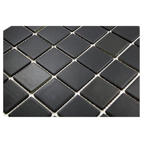 Tenedos Matte Finish Square 2x2 Porcelain Mosaic Wall Floor Tile on Mesh Mount for Kitchen Backsplashes, Bathroom Shower Floor, Spa, Pool (Box of 10 Pieces) (Black)