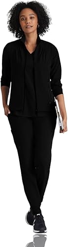 Miniatura 4 de BARCO ONE - Chamarra quirúrgica duradera de licra elástica 360 para mujer, con 2 bolsillos con cremallera y cuello alto falso