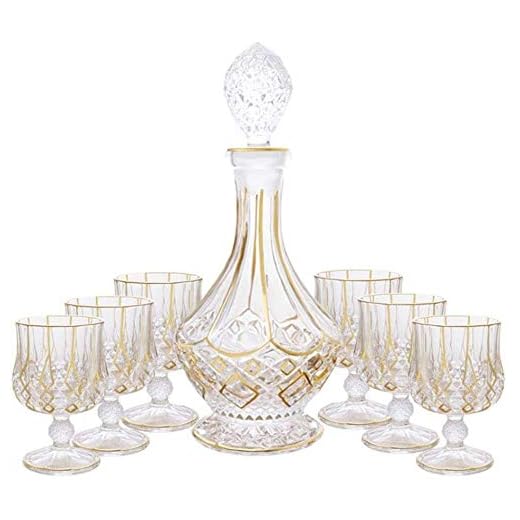 Licorera Casual 7-PC Decanter De 750 Ml De Copa De Vino con Tapa De Whisky Botella Dorado con 6 Vidrio Vintage Vodka Bourbon Botella Casa Casa Fiesta MUMUJIN