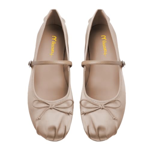 Milooey shoes Women's Mary Jane Flats Closed Toe Low Heels with Bowknot Buckle Strap Cute Party Prom Comfy Shoes Size 4-16 US4