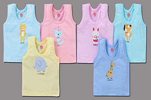 Image of BENAVJI Light Color Printed Soft Cotton Regular Fit Sleevless Baniyan Unisex Boys' & Girls Kids Vest Pack of 6