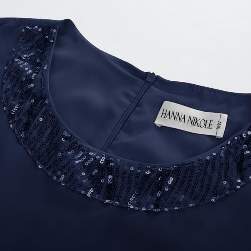 Image of Hanna Nikole Plus Size Dress for Curvy Women 2026 Wedding Guest Dress Sequined Crew Neck Cocktail Dress with High Low Hem