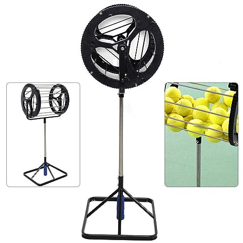 LIKARVA 2 in 1 Tennis Ball Picker, 55 Large Capacity Stainless Steel Balls Receiver Pick Up Rollers Tool Tennis Ball Picker Saver Grabber Black Automatic Tennis Ball Pick Up Hopper