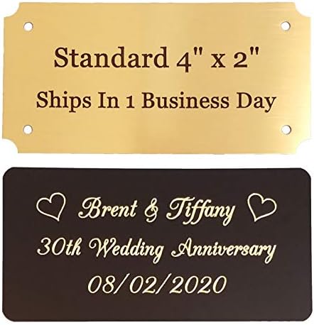 4" x 2" Engraved Brass Plaque for Shadow Box, Military Flag Display Case, Pet Urn Box, Personalized Name Plates for Picture Frame Label, Trophy Award - Made In, Engraved In & Ships From USA (Gold)