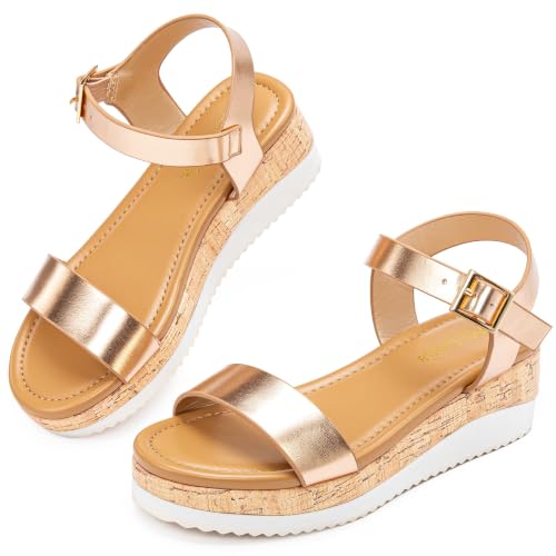 Image of Motasha Girls Wedge Sandals Platform Heel Lightweight Dress Shoes