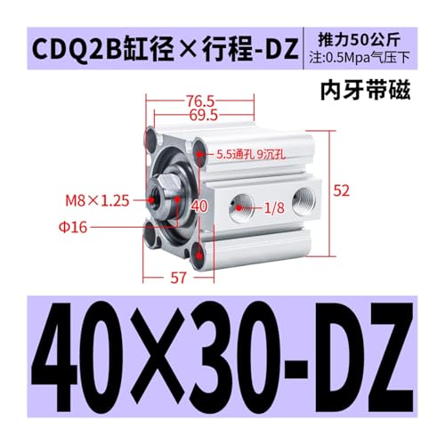 Cylindre mince CDQ2B40-30DZ SMC type avec aimant intégré et filetage double