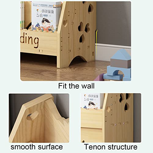 Petkaboo 5 Tier Kid Book Shelves,Wood Kids Stand Bookcase, Cartoon Cubbies Reading Book Stand For Kids, Toy Storage Organizer For Kids Bedroom Toy Room - Gift #TOP4