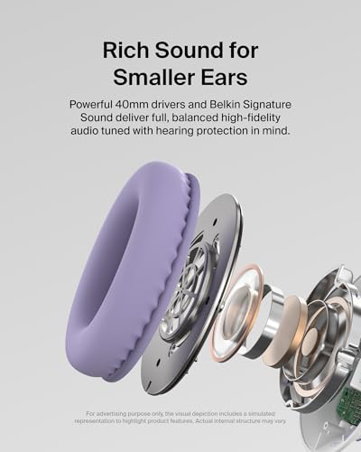 Image of Belkin SoundForm Inspire Wired Over-Ear Headset for Kids, Online Learning & Travel w /Built-in Boom Mic, 85dB Safe Volume Limit - USB-C & 3.5mm - Compatible w /iPhone, iPad, Galaxy & More - Lavender