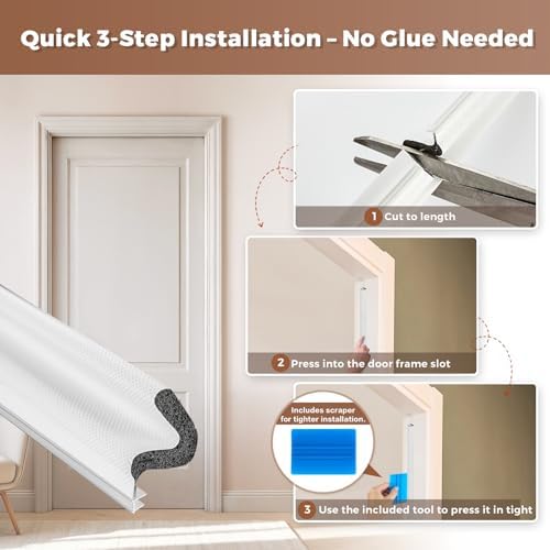 40FT Weather Stripping Door Seal, Kerf Style Foam Strip for Large Gaps, with Scraper Tool for Exterior and Interior Frames, White - 4