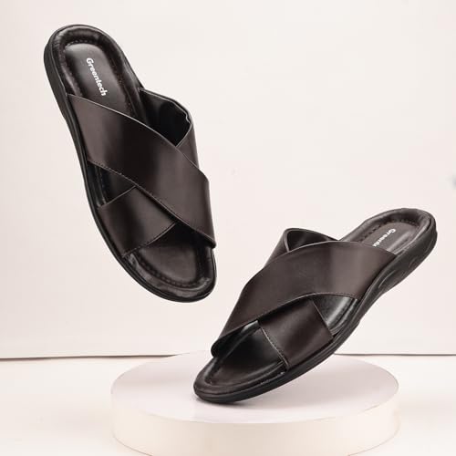 Image of Greentech's The Minimals Cross Strap Casual Sandals /Slippers for Men | Lightweight, Durable and Flexible Sandals | PU Double Strap I Cushioned Insole I Comfortable I