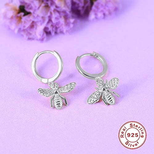 Bee Hoop Earrings Dangle For Women - Small Drop Hoop Earrings With Bee Charm In Sterling Silver For Girls #TOP5