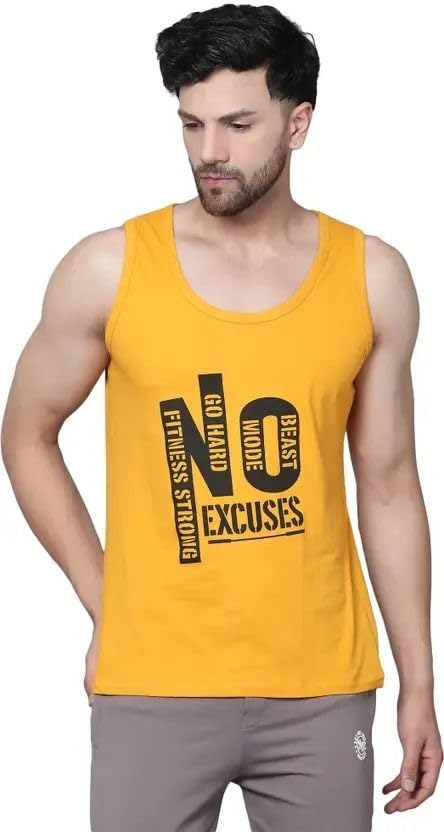 Men Sleeveless Tank Top Athletic Gym Vest Round Neck Inner Fit Cotton Blend Workout Under Wear for Training Fitness Sports Casual Use Yellow-picture-54